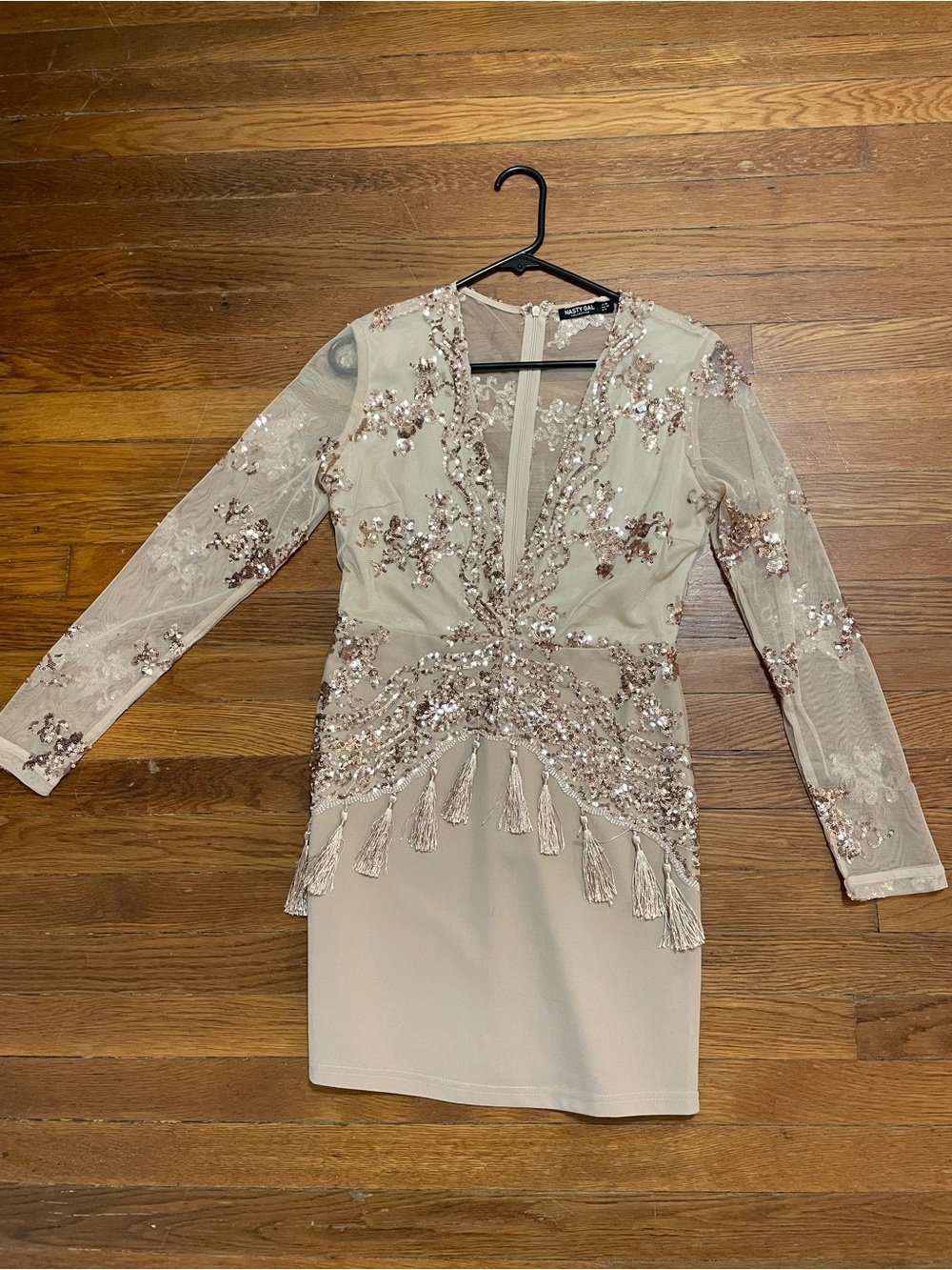 Nasty Gal Blush Sequin Tassel Mini Dress